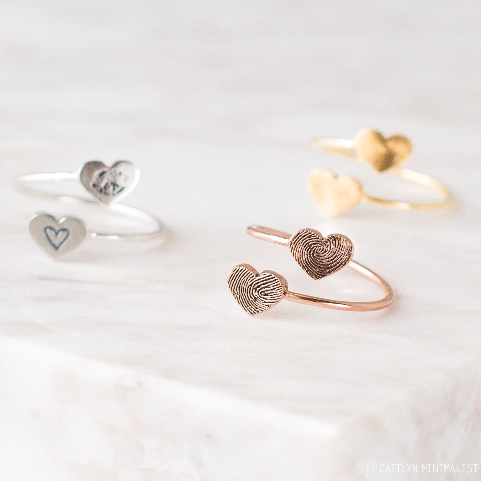 Double Heart Fingerprint Ring